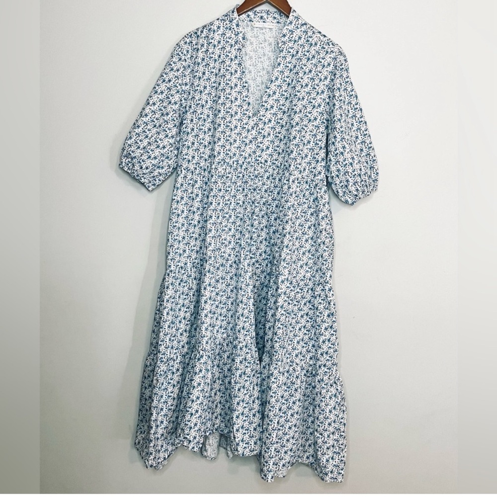 eShakti Wayward Fancies Ink Blot Print Cotton Poplin Tiered Dress Sz XL